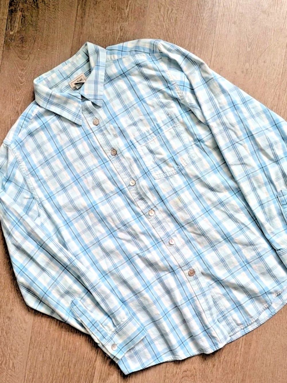 LL Bean 100% Cotton Flannel Shirt Womens M Blue White Plaid Teal Long Sleeve